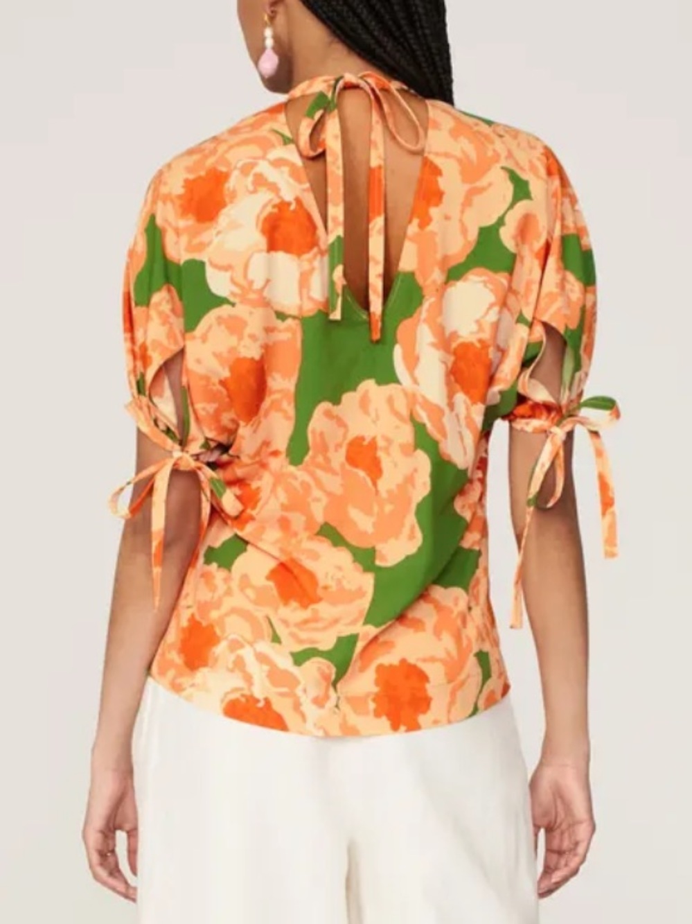 Eudon Choi NWT Floral Tie-Back Blouse in Orange and Green